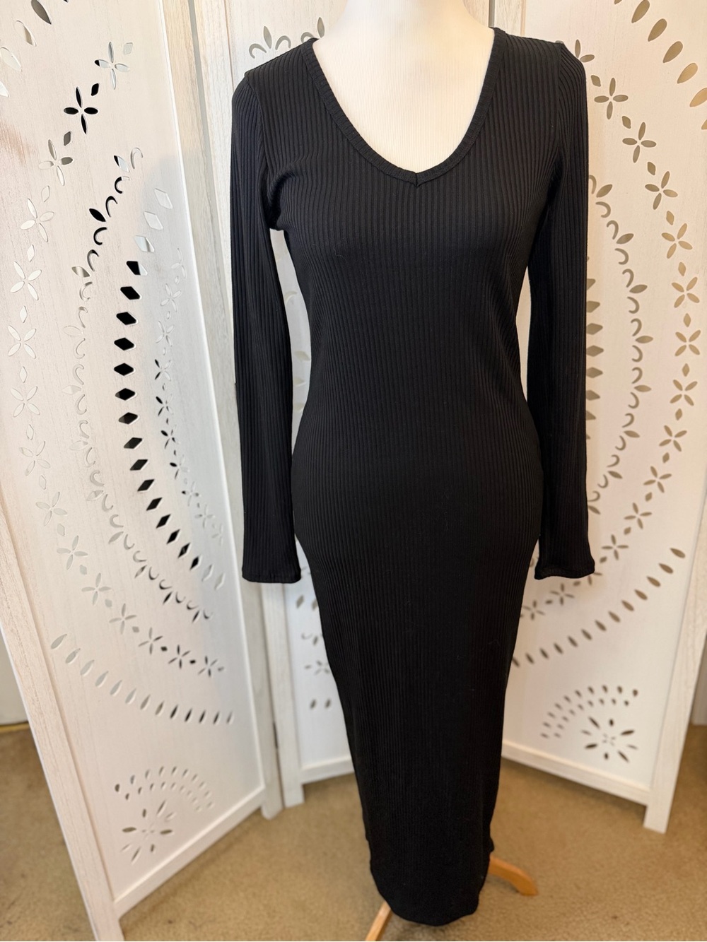 NWT Black Ribbed Long Bodycon Dress